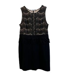 Loft Eyelash Lace Peplum Dress Black and Tan Size 12